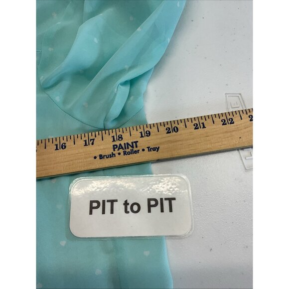 Express‎ The Portofino Shirt  Womens Small Turquoise Sheer White polka dot - Picture 6 of 8